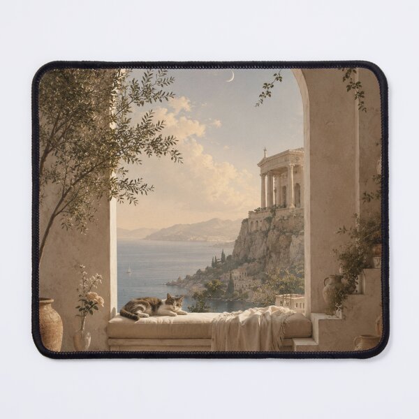 Item preview, Cat in Mediterranean Window Canvas Print – Coastal Villa Cat Lover Fine Art Canvas Wall Art Mediterranean Decor designed and sold by IconicDesignsXd.