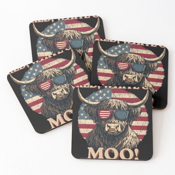Item preview, Red White and Moo Funny Highland Cow 4th of July Patriotic Vintage T-Shirt designed and sold by VectorForge.