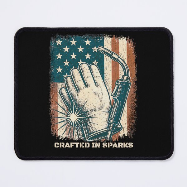 Item preview, Crafted In Sparks Vintage Welder Gloves and Torch Patriotic Welding Design designed and sold by RusticMeadow.