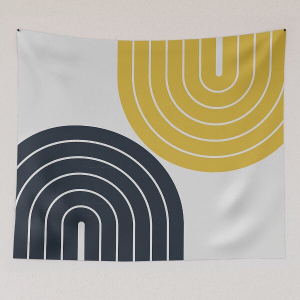 Item preview, Retro Arches Geometric Boho Throw Pillow in Midnight and Gold Theme designed and sold by nineFlorals.