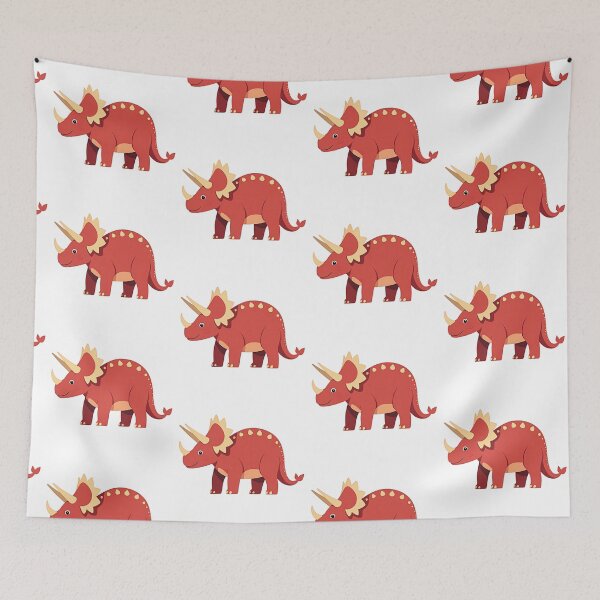 Item preview, Red dinosaur triceratops in cartoon style for children designed and sold by Prints by Mat.