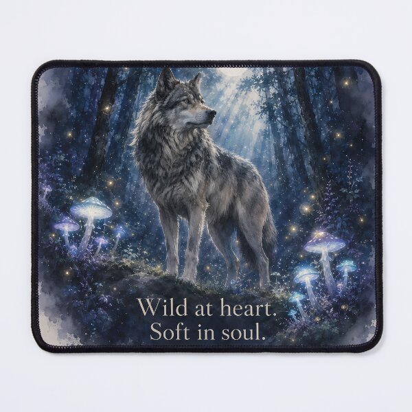 Item preview, Wild at Heart Soft in Soul — Mystical Wolf Moon Forest Watercolor Art Print designed and sold by AbderraimArt.
