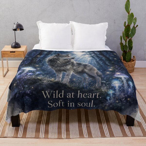 Item preview, Wild at Heart Soft in Soul — Mystical Wolf Moon Forest Watercolor Art Print designed and sold by AbderraimArt.