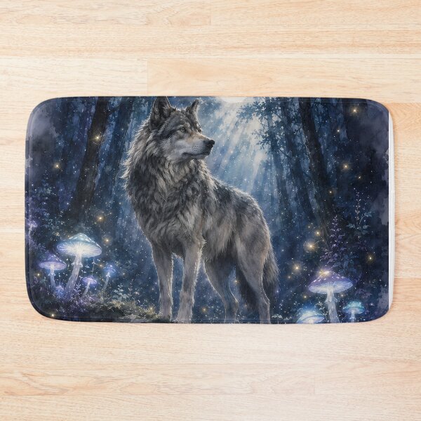 Item preview, Wild at Heart Soft in Soul — Mystical Wolf Moon Forest Watercolor Art Print designed and sold by AbderraimArt.