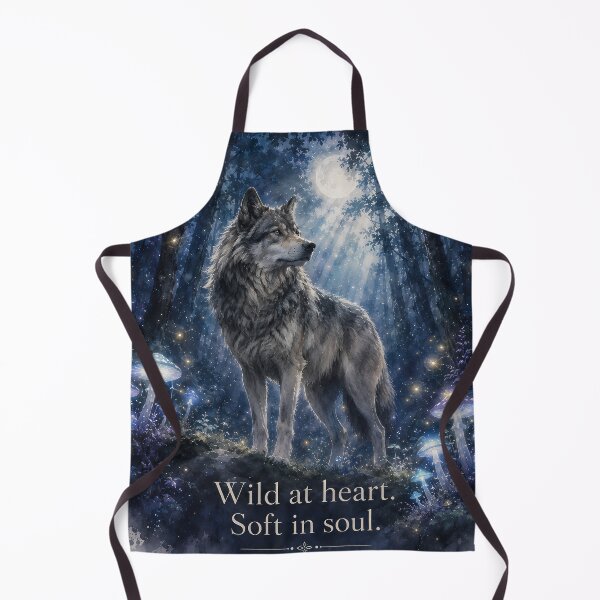 Item preview, Wild at Heart Soft in Soul — Mystical Wolf Moon Forest Watercolor Art Print designed and sold by AbderraimArt.
