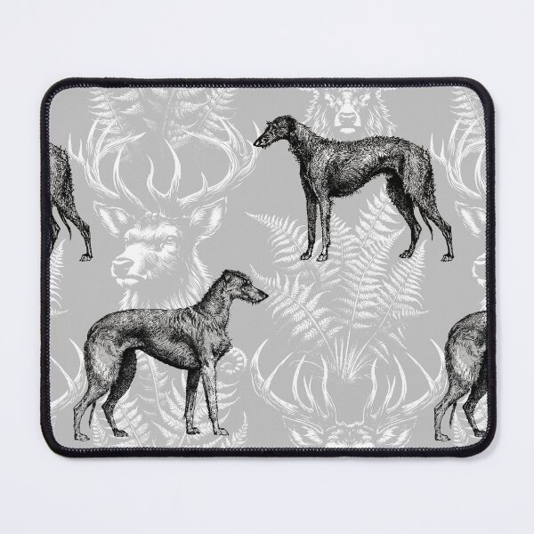 Item preview, Scottish Deerhound Dog and Forest Nature Cottagecore Toile Pattern - Ash Gray designed and sold by CanisArt.