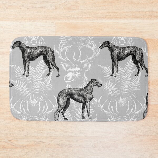 Item preview, Scottish Deerhound Dog and Forest Nature Cottagecore Toile Pattern - Ash Gray  designed and sold by CanisArtStudio.