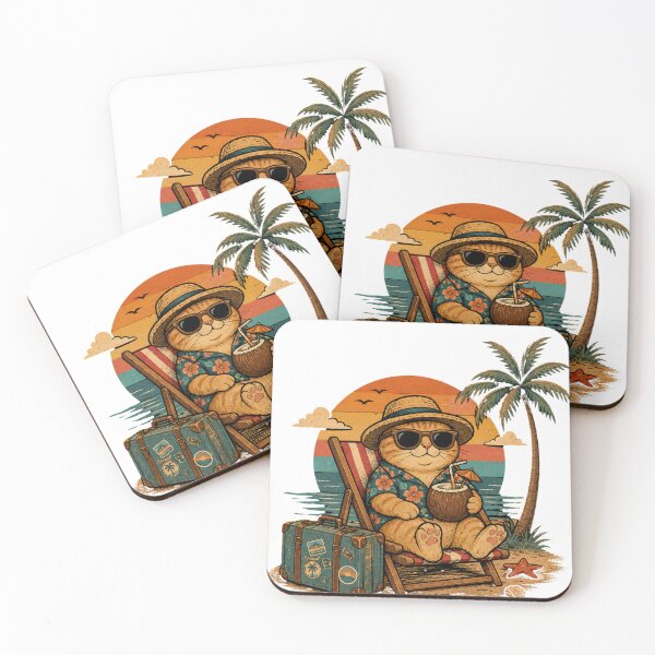 Item preview, Vacation Cat Retro Beach Sunset designed and sold by Mysthor-Designs.