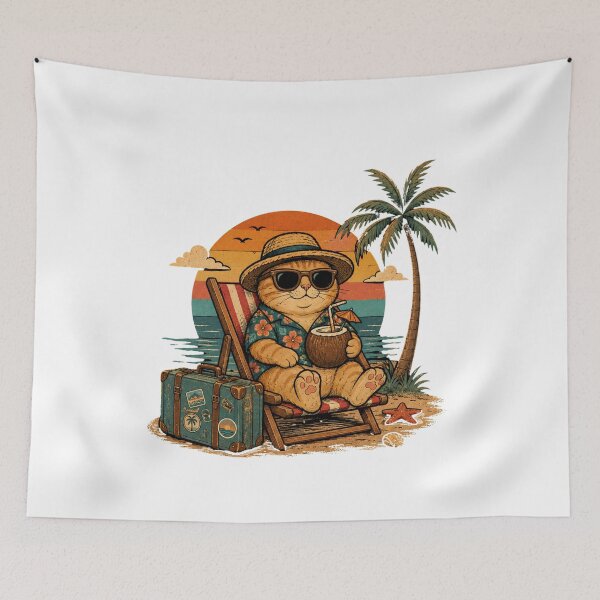 Item preview, Vacation Cat Retro Beach Sunset designed and sold by Mysthor-Designs.