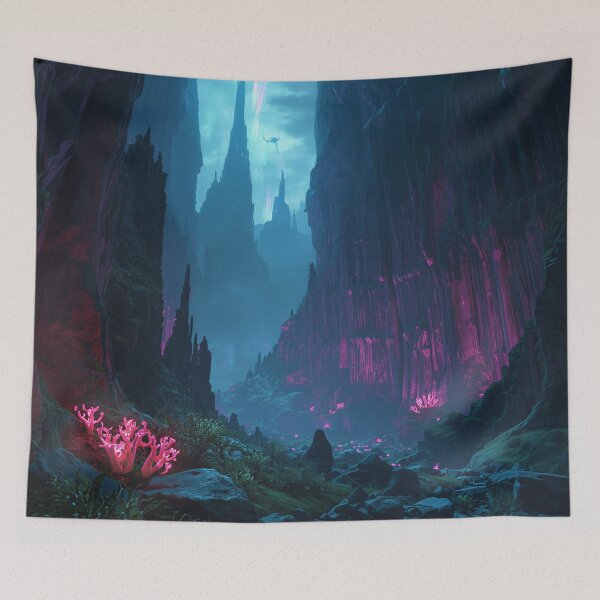 Item preview, Aurora Spine Canyon Alien Beast Fantasy Landscape designed and sold by Luminous Wilds.