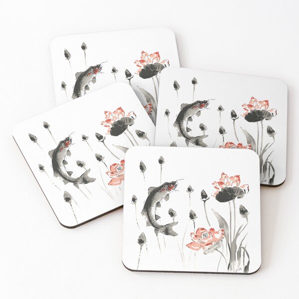 Item preview, Vintage Chinese Ink Koi Fish Painting designed and sold by Luna-Flow.