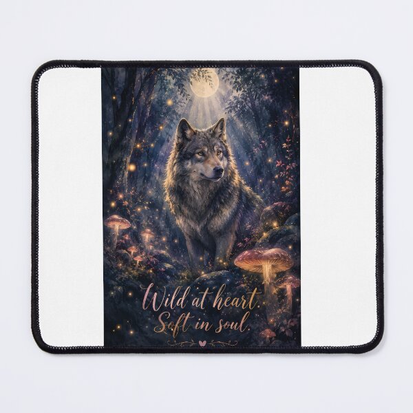 Item preview, Wild at Heart Soft in Soul — Mystical Wolf Enchanted Forest Watercolor Art Print designed and sold by AbderraimArt.