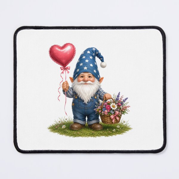 Item preview, Whimsical Garden Gnome with Heart Balloon Cute Spring Floral Illustration designed and sold by Celebrate & Sparkle.