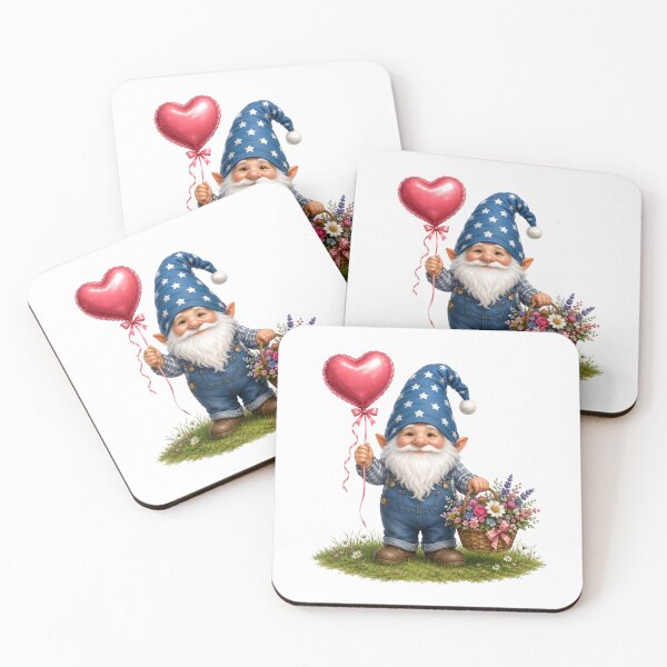 Item preview, Whimsical Garden Gnome with Heart Balloon Cute Spring Floral Illustration designed and sold by Celebrate & Sparkle.