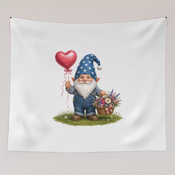 Item preview, Whimsical Garden Gnome with Heart Balloon Cute Spring Floral Illustration designed and sold by Celebrate & Sparkle.