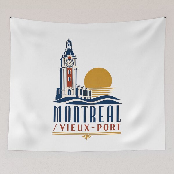 Item preview, Montreal Vieux Port Clock Tower Retro Travel Poster designed and sold by Fenay Designs.