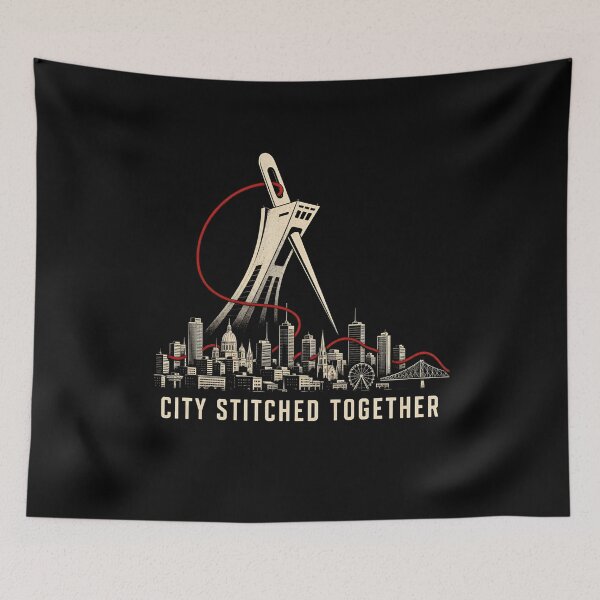 Item preview, City Stitched Together Montreal Olympic Stadium Skyline Art designed and sold by Fenay Designs.