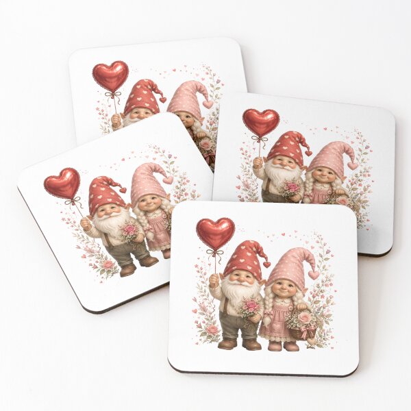 Item preview, Whimsical Gnome Couple with Heart Balloon & Flowers - Cute Valentine Illustration designed and sold by Celebrate & Sparkle.