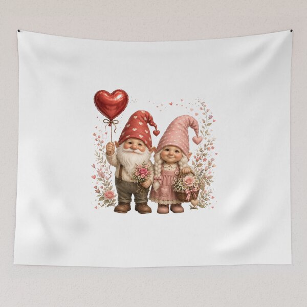 Item preview, Whimsical Gnome Couple with Heart Balloon & Flowers - Cute Valentine Illustration designed and sold by Celebrate & Sparkle.