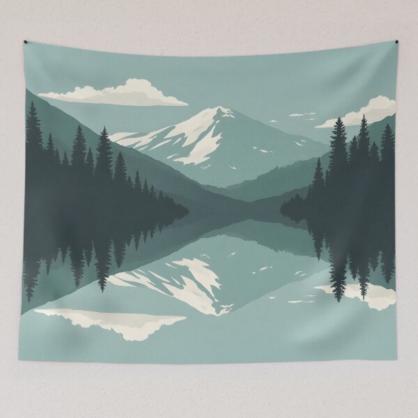 Item preview, Serene Teal Mountain and Forest Reflection designed and sold by Luna-Flow.