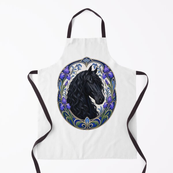 Item preview, Black Friesian Horse Art Nouveau Iris Floral designed and sold by AntiqueImages.