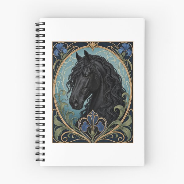 Item preview, Elegant Black Friesian Horse Art Nouveau Style designed and sold by AntiqueImages.