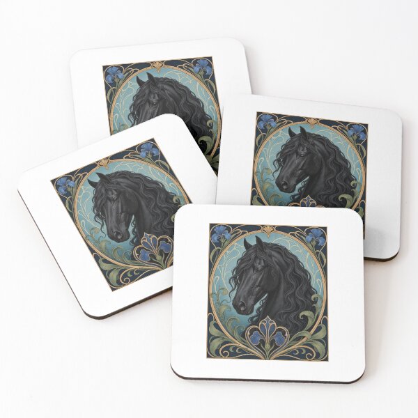 Item preview, Elegant Black Friesian Horse Art Nouveau Style designed and sold by AntiqueImages.