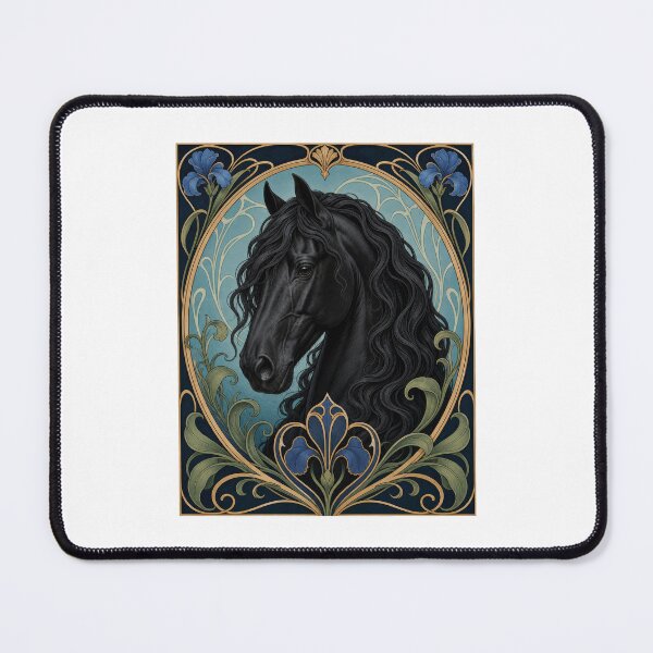Item preview, Elegant Black Friesian Horse Art Nouveau Style designed and sold by AntiqueImages.