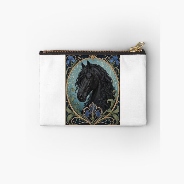 Item preview, Elegant Black Friesian Horse Art Nouveau Style designed and sold by AntiqueImages.