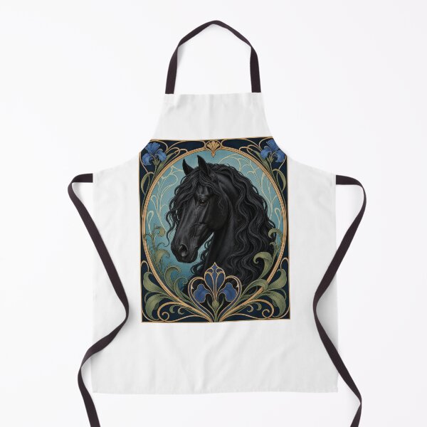 Item preview, Elegant Black Friesian Horse Art Nouveau Style designed and sold by AntiqueImages.