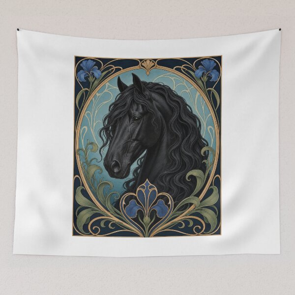 Item preview, Elegant Black Friesian Horse Art Nouveau Style designed and sold by AntiqueImages.