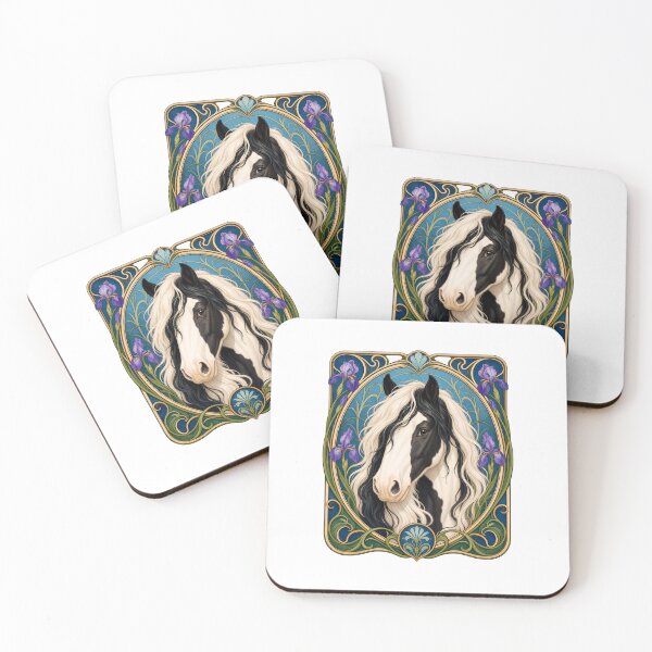 Item preview, Art Nouveau Gypsy Vanner Horse Iris Design designed and sold by AntiqueImages.