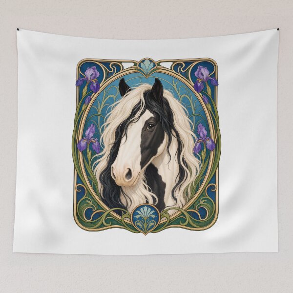 Item preview, Art Nouveau Gypsy Vanner Horse Iris Design designed and sold by AntiqueImages.