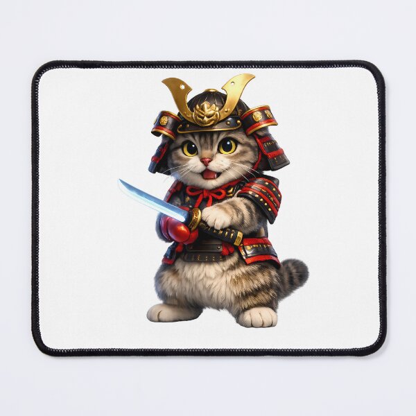 Item preview, Aesthetic 3D Scottish Fold Cat Samurai Helmet Katana Art designed and sold by MIROUZ2000.