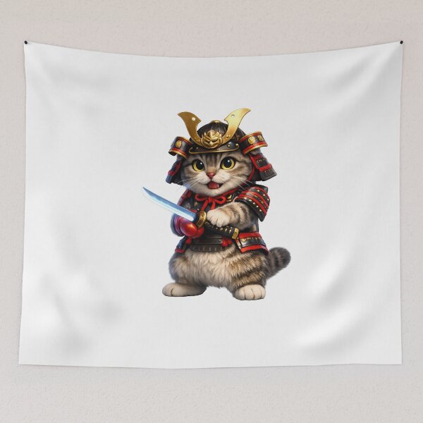 Item preview, Aesthetic 3D Scottish Fold Cat Samurai Helmet Katana Art designed and sold by MIROUZ2000.