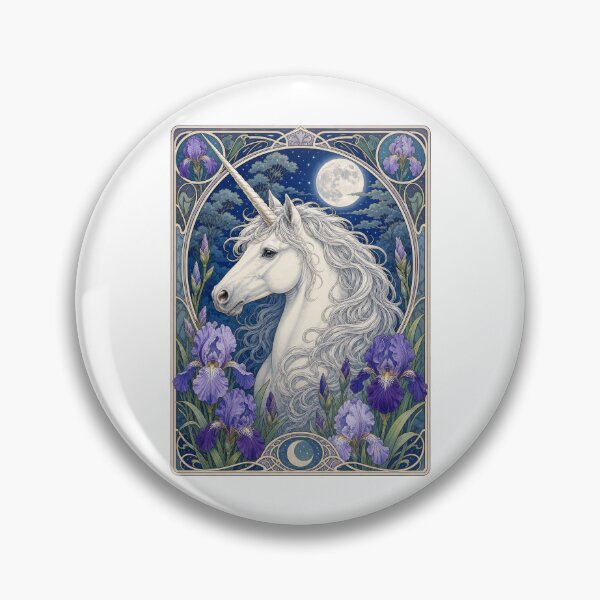 Item preview, White Unicorn Art Nouveau Full Moon Design designed and sold by AntiqueImages.