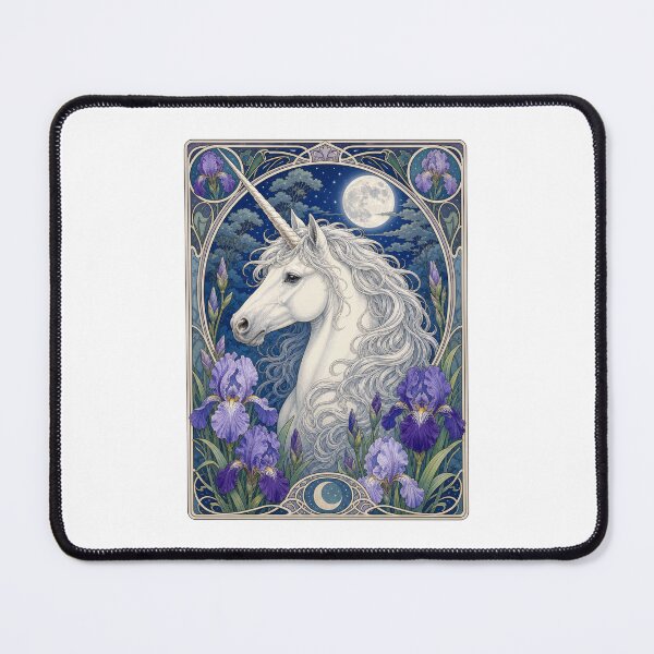 Item preview, White Unicorn Art Nouveau Full Moon Design designed and sold by AntiqueImages.