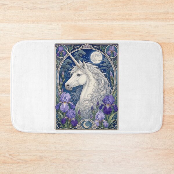 Item preview, White Unicorn Art Nouveau Full Moon Design designed and sold by AntiqueImages.