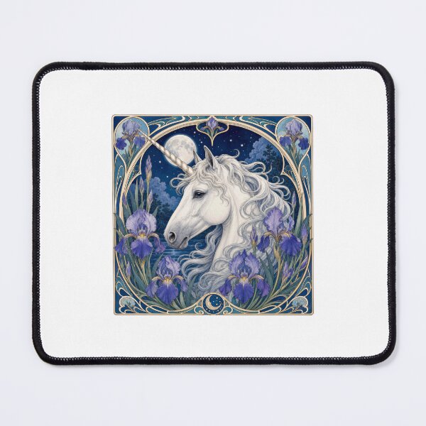 Item preview, White Unicorn Moon Iris Fantasy Art Nouveau designed and sold by AntiqueImages.