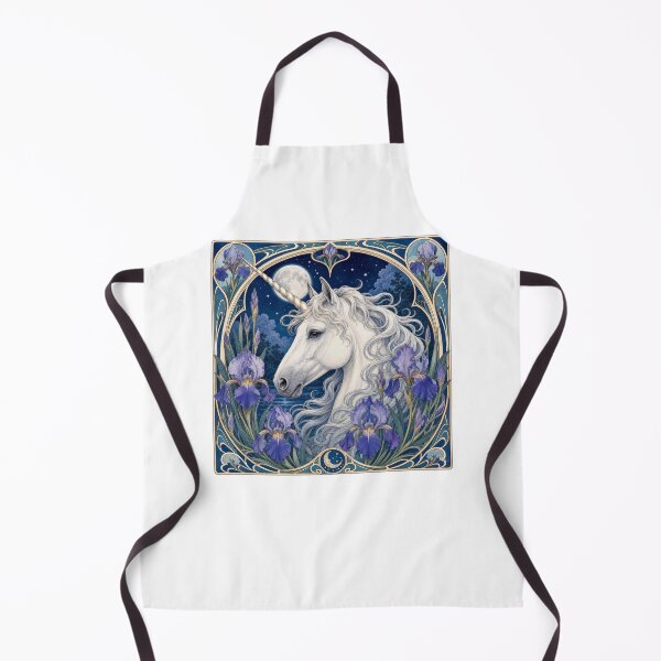 Item preview, White Unicorn Moon Iris Fantasy Art Nouveau designed and sold by AntiqueImages.