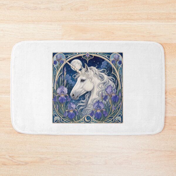 Item preview, White Unicorn Moon Iris Fantasy Art Nouveau designed and sold by AntiqueImages.