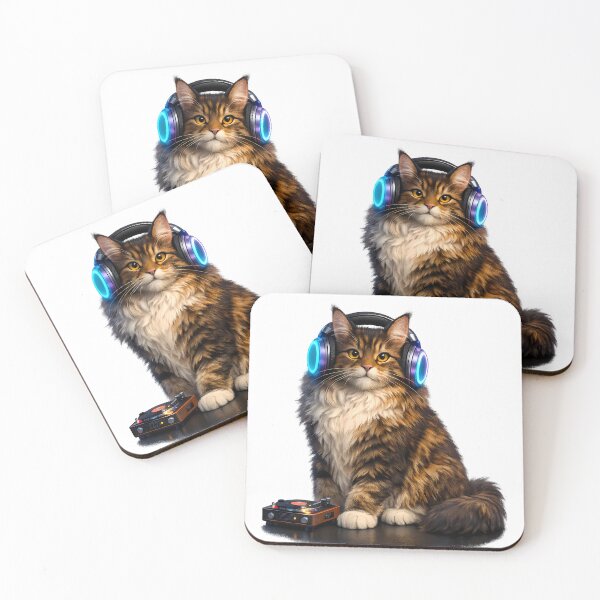 Item preview, Hyper-Detailed 3D Maine Coon Cat DJ Headphones Turntable designed and sold by MIROUZ2000.