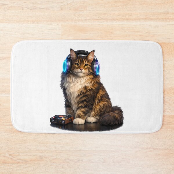 Item preview, Hyper-Detailed 3D Maine Coon Cat DJ Headphones Turntable designed and sold by MIROUZ2000.