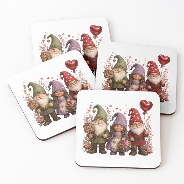 Item preview, Three Valentine Gnomes with Heart Balloon Cute Romantic Floral Illustration designed and sold by Celebrate & Sparkle.