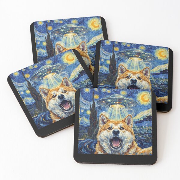 Item preview, Akita Starry Night UFO Van Gogh Art Dog Selfie Lover designed and sold by Kimberley King Art  King Art.