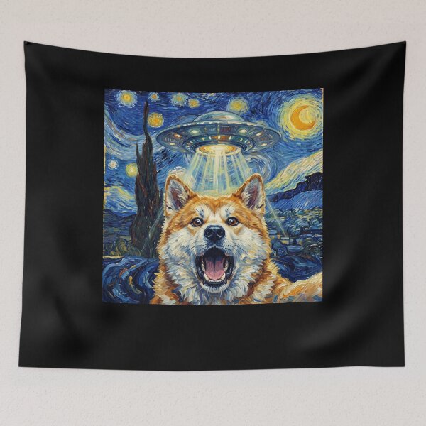 Item preview, Akita Starry Night UFO Van Gogh Art Dog Selfie Lover designed and sold by Kimberley King Art  King Art.