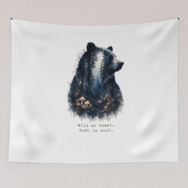 Item preview, Wild at Heart Soft in Soul — Double Exposure Bear Forest Watercolor Art Print designed and sold by AbderraimArt.