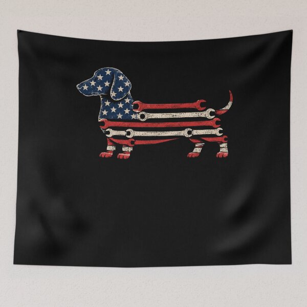 Item preview, Dachshund Wrench Flag Mechanic Dog designed and sold by THREE LITTLE BEANS.