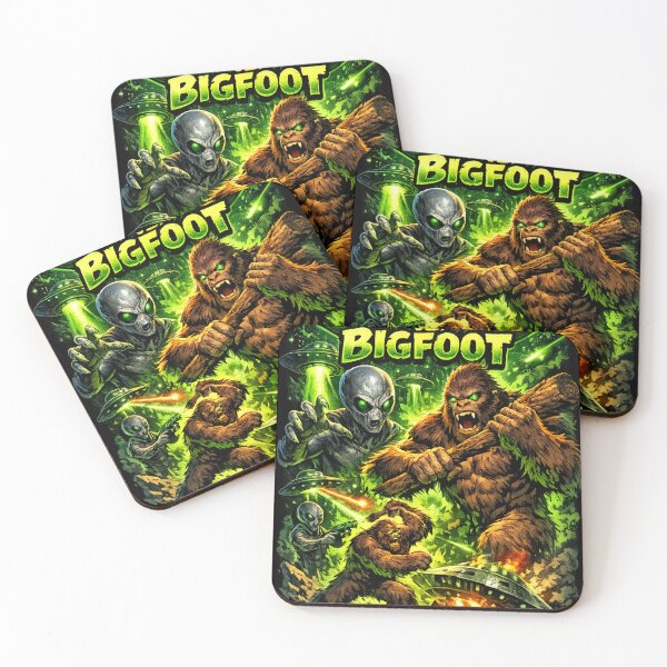 Item preview, Aliens vs Bigfoot Retro Horror Sci-Fi Comic Cover designed and sold by redsharkuk.