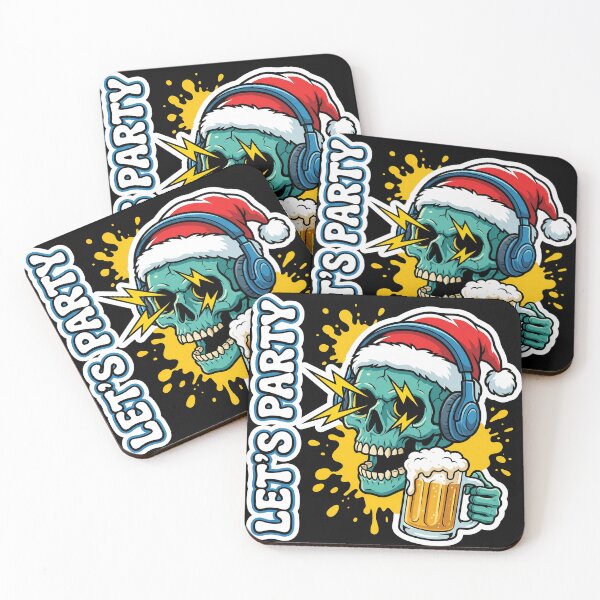 Item preview, Let's Party – Zombie Skull Santa Beer Mug Funny Christmas Mascot Design designed and sold by DesignDoodleArt.